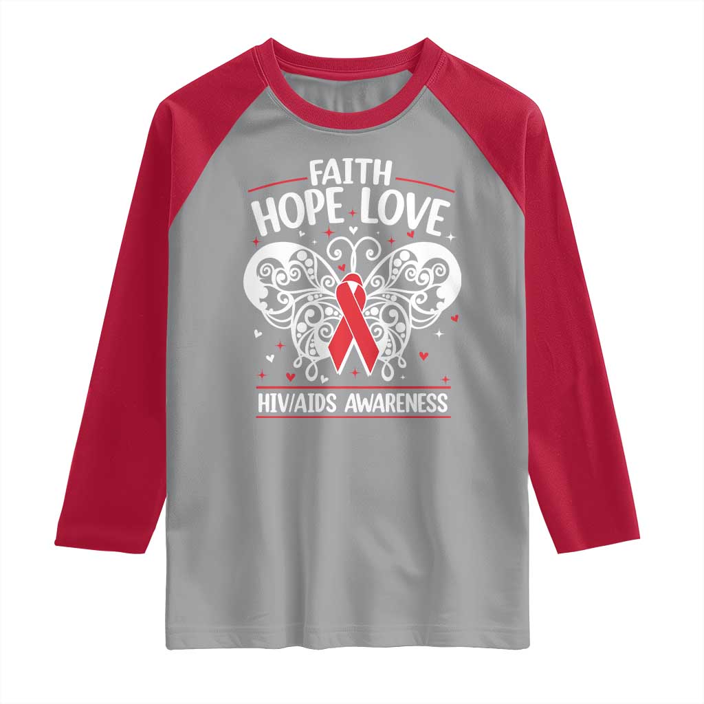 Red Ribbon Faith Hope Love Raglan Shirt World AIDS Day Gift TS12 Sport Gray Red Print Your Wear