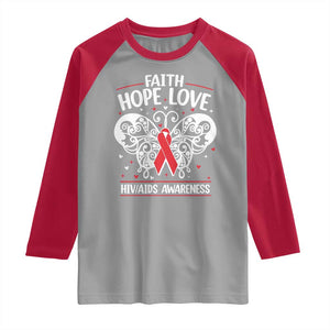 Red Ribbon Faith Hope Love Raglan Shirt World AIDS Day Gift TS12 Sport Gray Red Print Your Wear