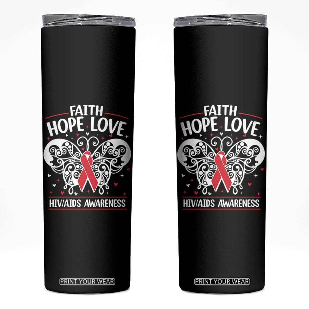Red Ribbon Faith Hope Love Skinny Tumbler World AIDS Day Gift TS12 Black Print Your Wear