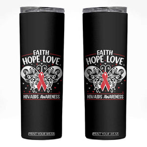 Red Ribbon Faith Hope Love Skinny Tumbler World AIDS Day Gift TS12 Black Print Your Wear