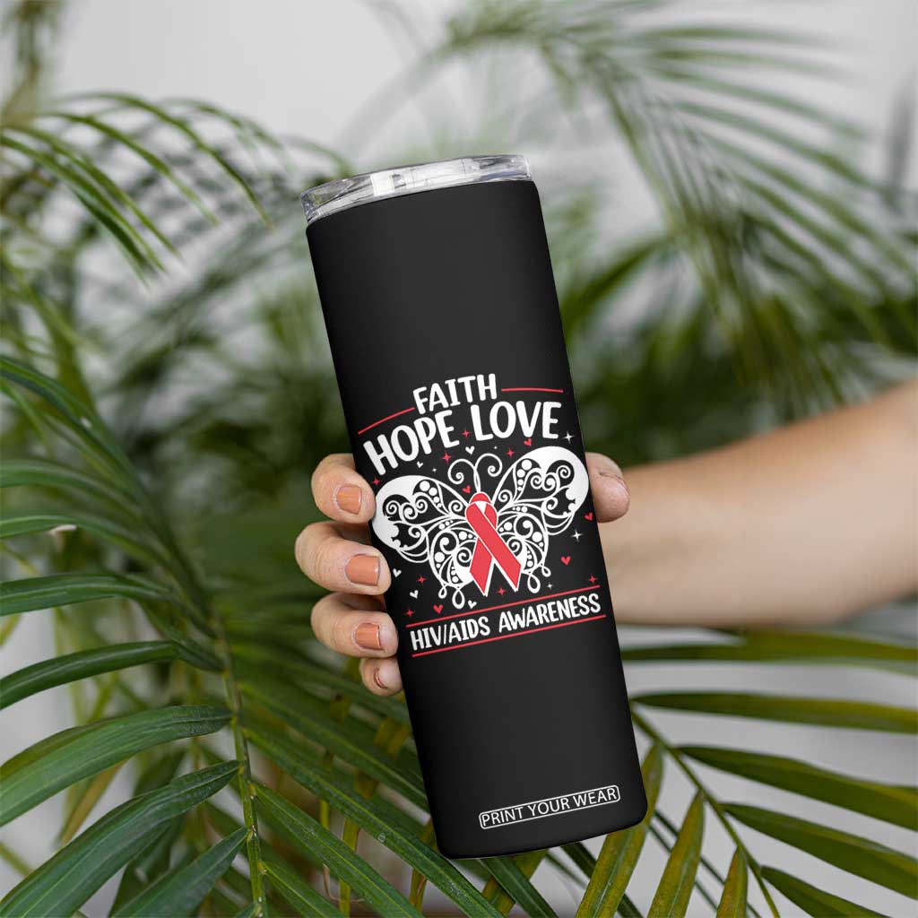 Red Ribbon Faith Hope Love Skinny Tumbler World AIDS Day Gift TS12 Print Your Wear