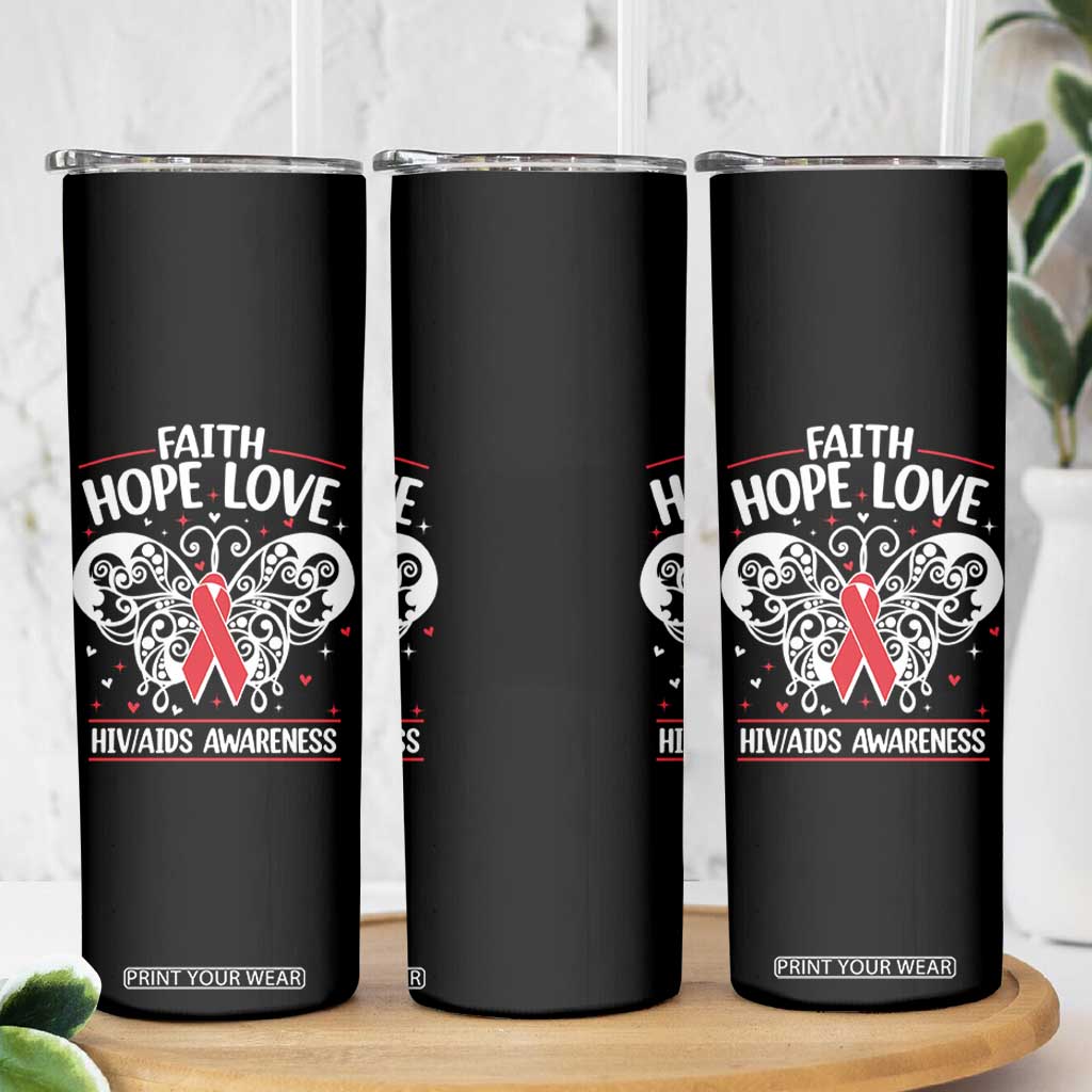 Red Ribbon Faith Hope Love Skinny Tumbler World AIDS Day Gift TS12 Print Your Wear