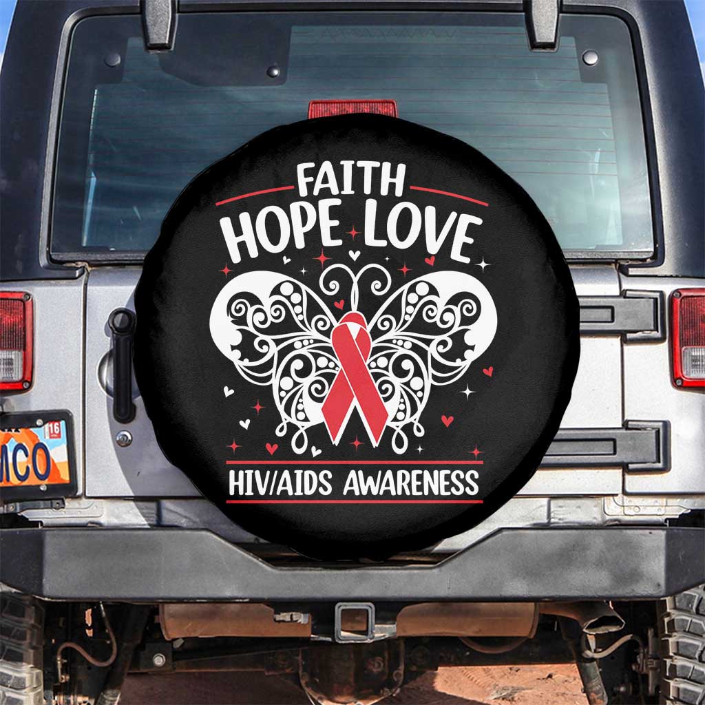 Red Ribbon Faith Hope Love Spare Tire Cover World AIDS Day Gift TS12 No hole Black Print Your Wear