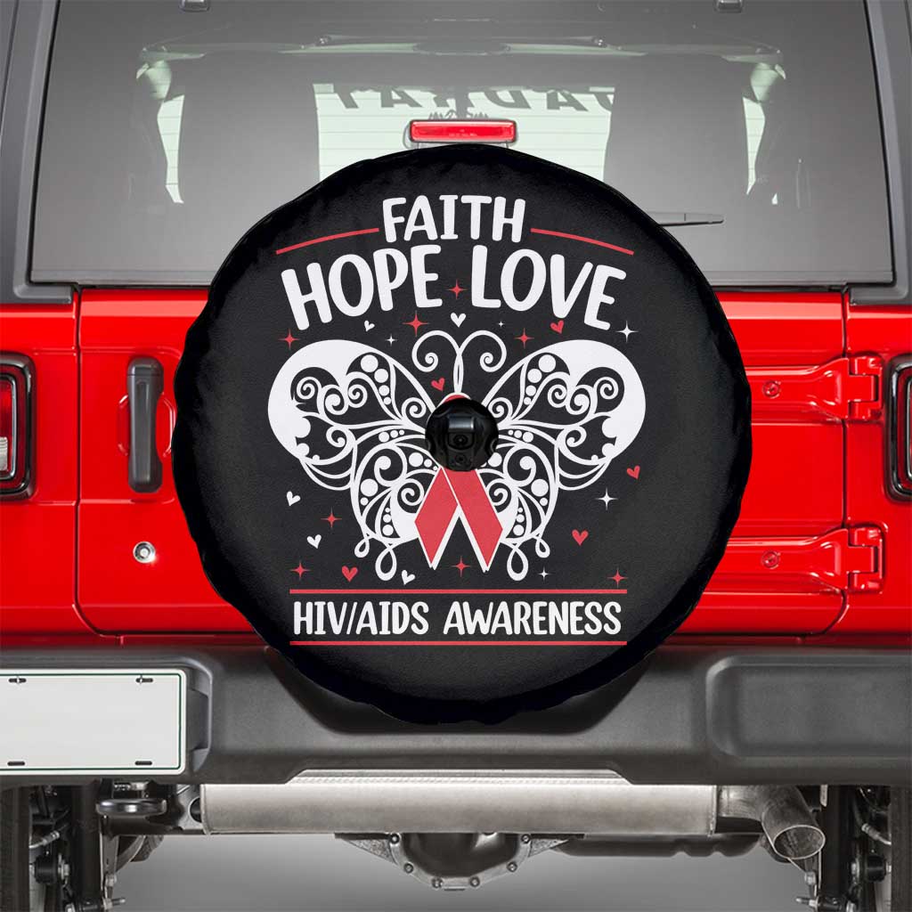 Red Ribbon Faith Hope Love Spare Tire Cover World AIDS Day Gift TS12 Black Print Your Wear