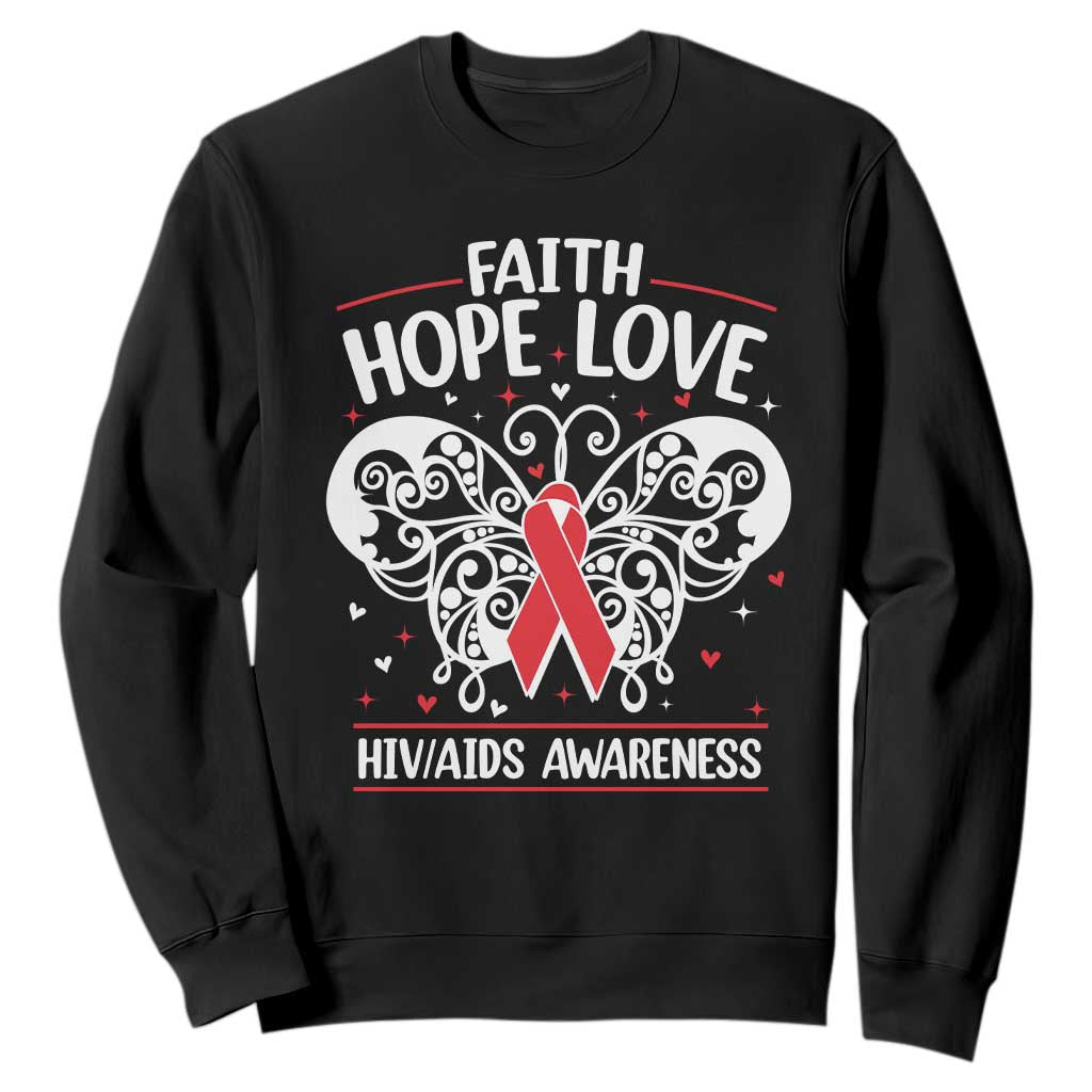 Red Ribbon Faith Hope Love Sweatshirt World AIDS Day Gift TS12 Black Print Your Wear