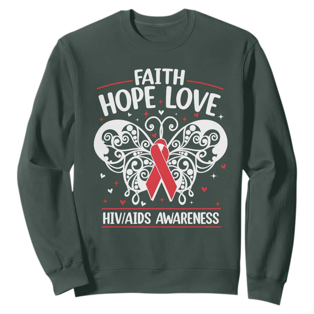 Red Ribbon Faith Hope Love Sweatshirt World AIDS Day Gift TS12 Dark Forest Green Print Your Wear