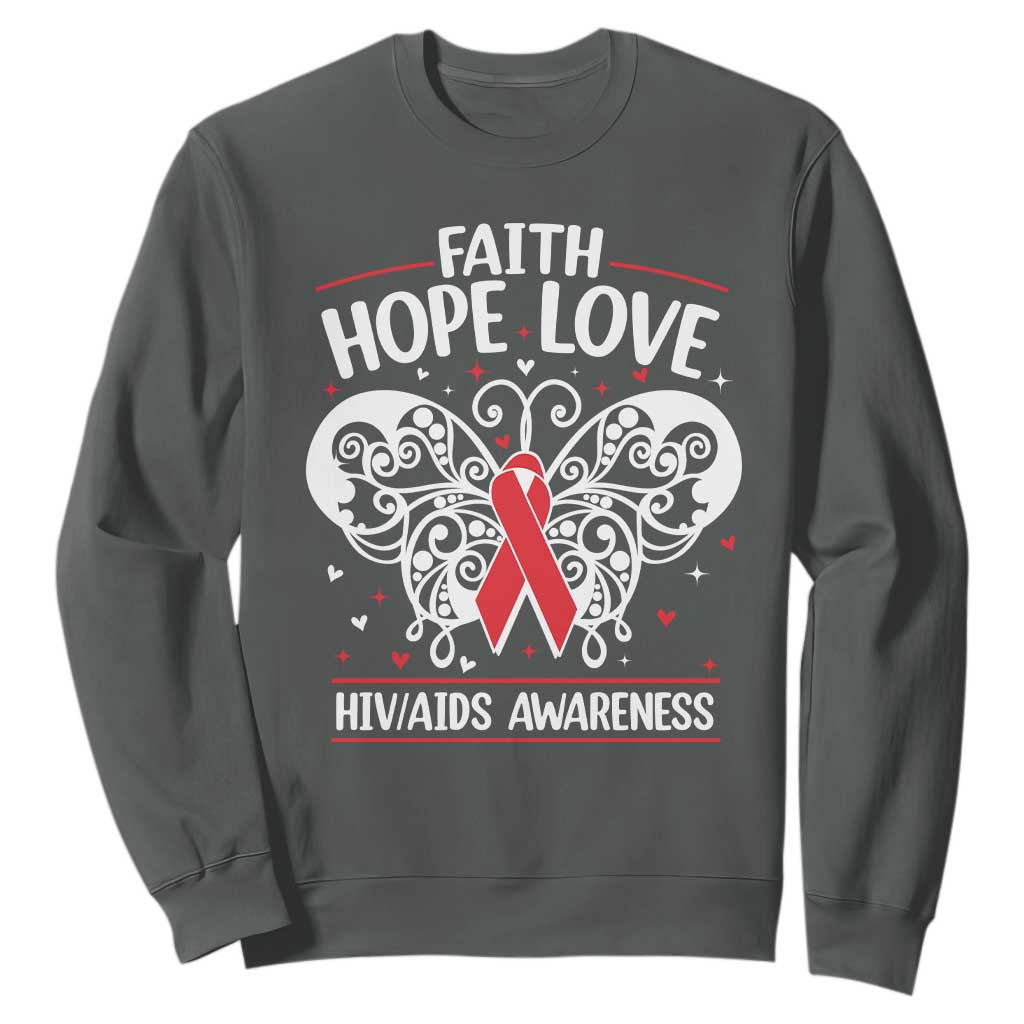 Red Ribbon Faith Hope Love Sweatshirt World AIDS Day Gift TS12 Dark Heather Print Your Wear