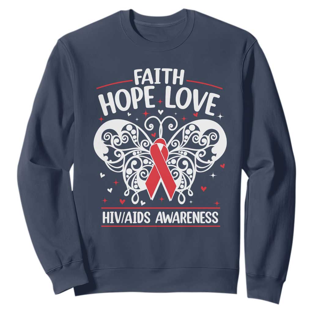 Red Ribbon Faith Hope Love Sweatshirt World AIDS Day Gift TS12 Navy Print Your Wear