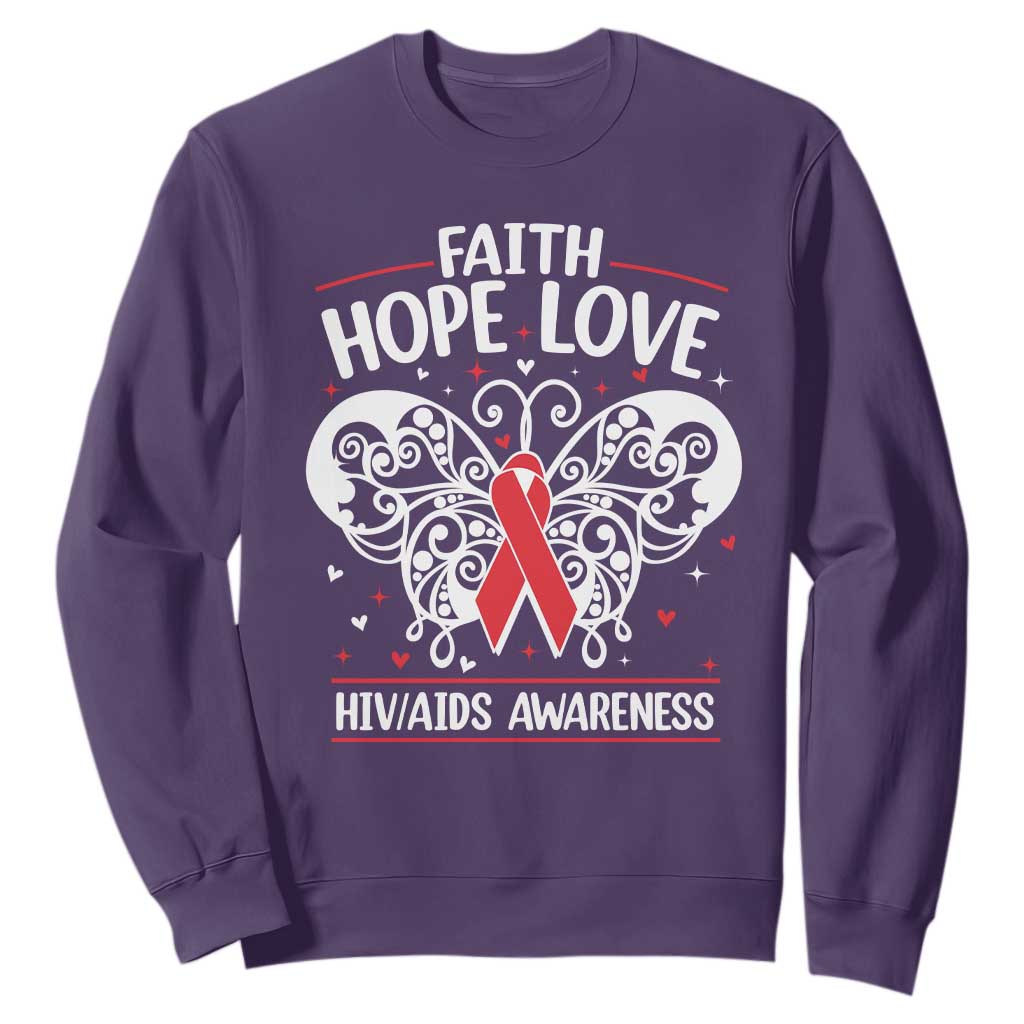 Red Ribbon Faith Hope Love Sweatshirt World AIDS Day Gift TS12 Purple Print Your Wear