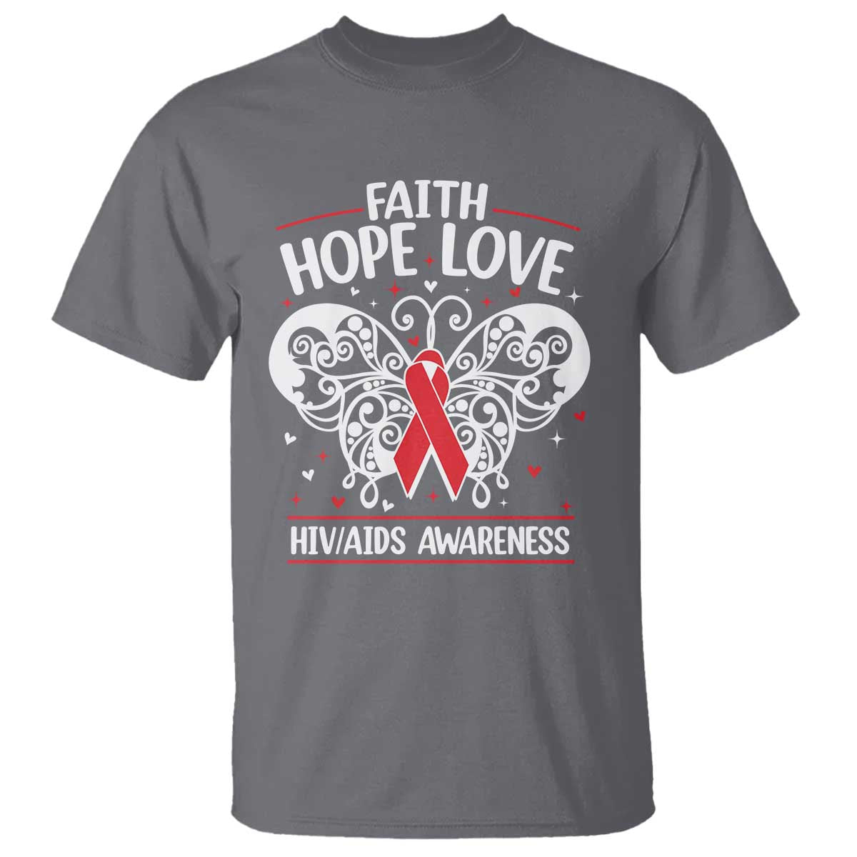Red Ribbon Faith Hope Love T Shirt World AIDS Day Gift TS12 Charcoal Print Your Wear