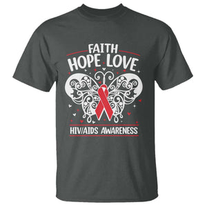 Red Ribbon Faith Hope Love T Shirt World AIDS Day Gift TS12 Dark Heather Print Your Wear