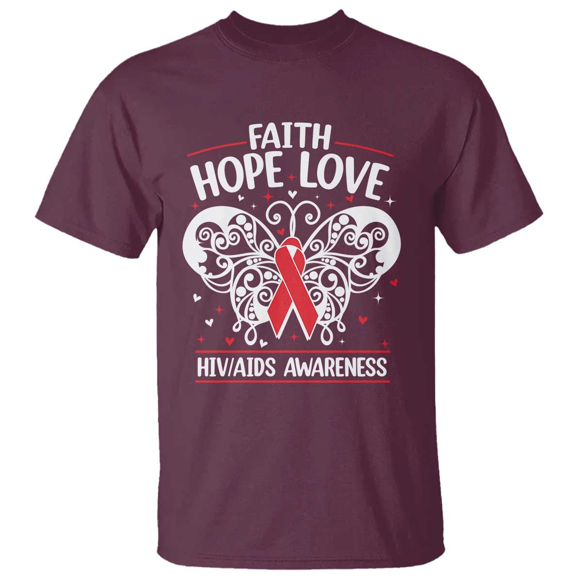 Red Ribbon Faith Hope Love T Shirt World AIDS Day Gift TS12 Maroon Print Your Wear