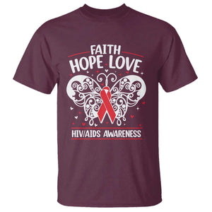 Red Ribbon Faith Hope Love T Shirt World AIDS Day Gift TS12 Maroon Print Your Wear