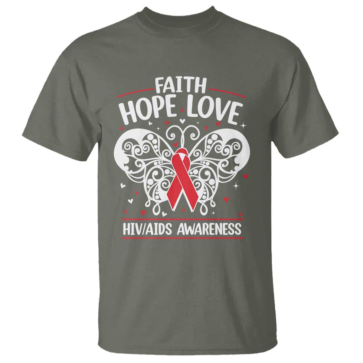 Red Ribbon Faith Hope Love T Shirt World AIDS Day Gift TS12 Military Green Print Your Wear