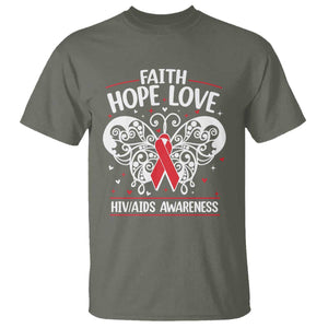 Red Ribbon Faith Hope Love T Shirt World AIDS Day Gift TS12 Military Green Print Your Wear