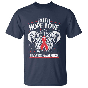 Red Ribbon Faith Hope Love T Shirt World AIDS Day Gift TS12 Navy Print Your Wear