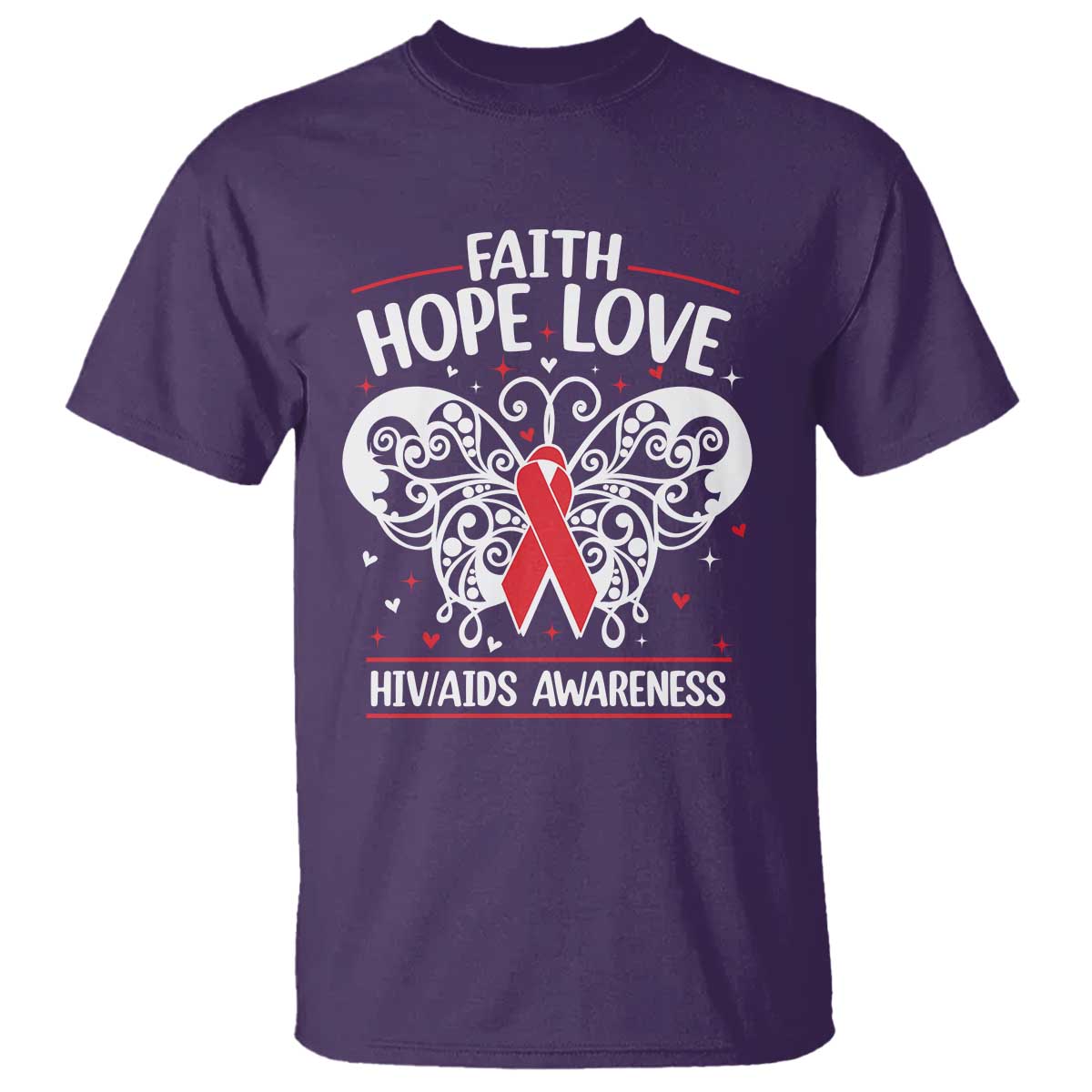 Red Ribbon Faith Hope Love T Shirt World AIDS Day Gift TS12 Purple Print Your Wear