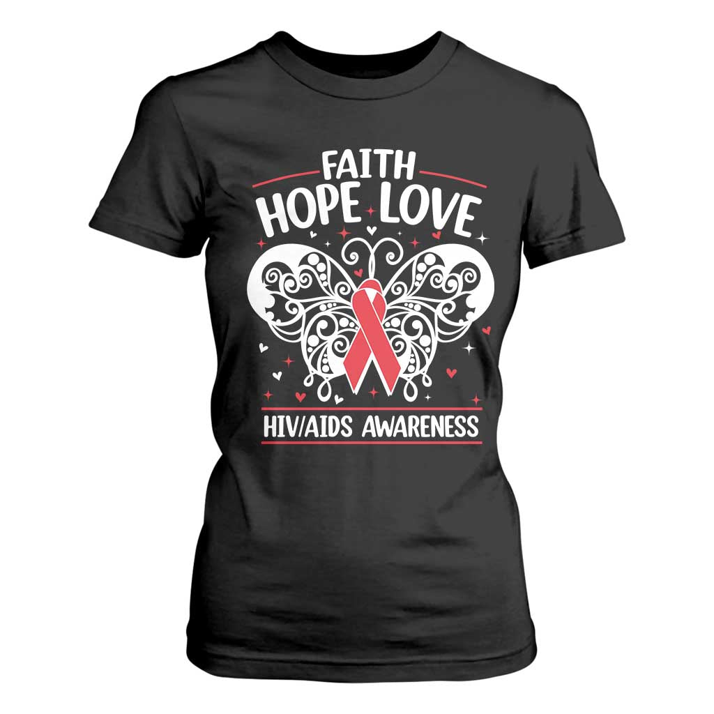 Red Ribbon Faith Hope Love T Shirt For Women World AIDS Day Gift TS12 Black Print Your Wear