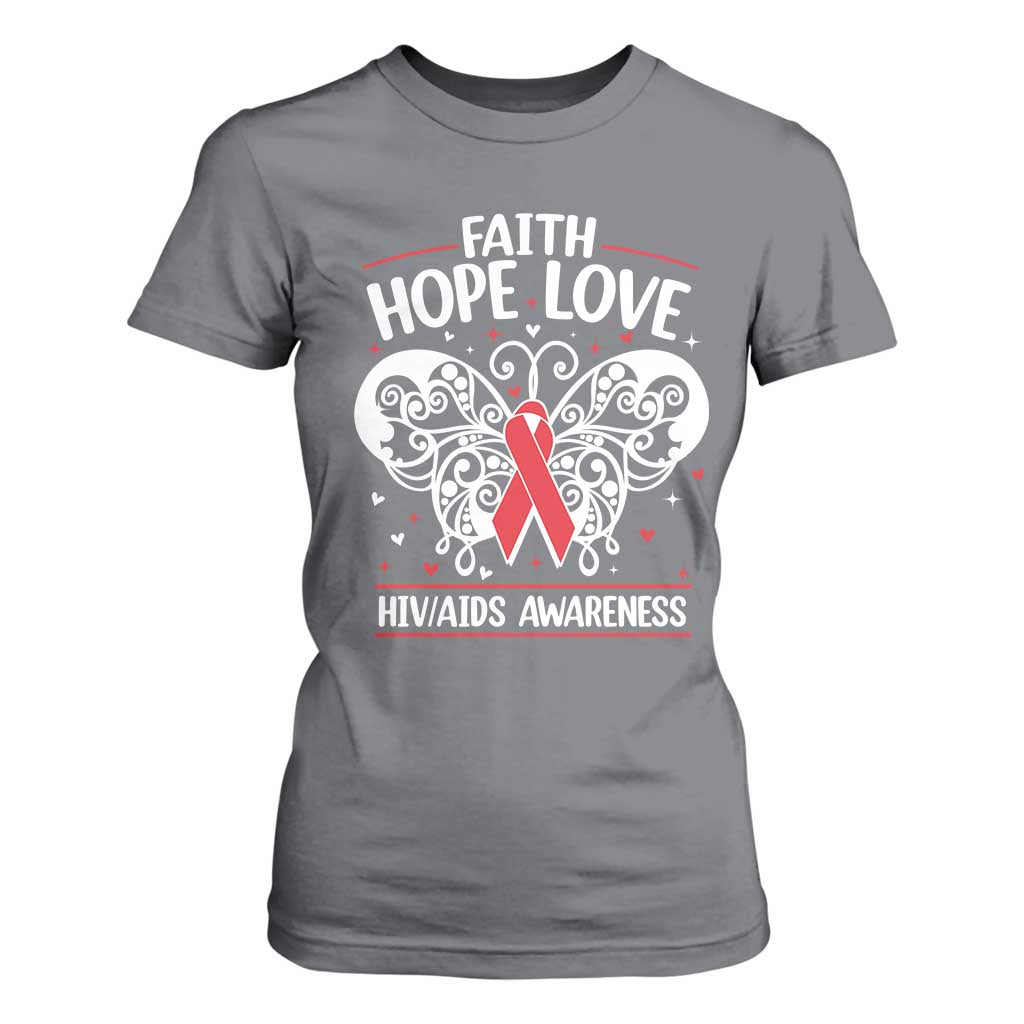 Red Ribbon Faith Hope Love T Shirt For Women World AIDS Day Gift TS12 Charcoal Print Your Wear