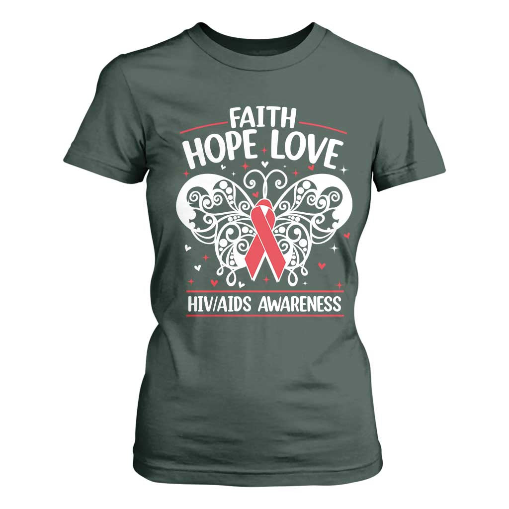 Red Ribbon Faith Hope Love T Shirt For Women World AIDS Day Gift TS12 Dark Forest Green Print Your Wear