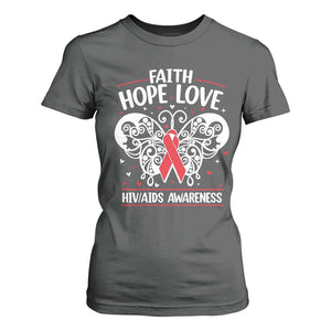 Red Ribbon Faith Hope Love T Shirt For Women World AIDS Day Gift TS12 Dark Heather Print Your Wear