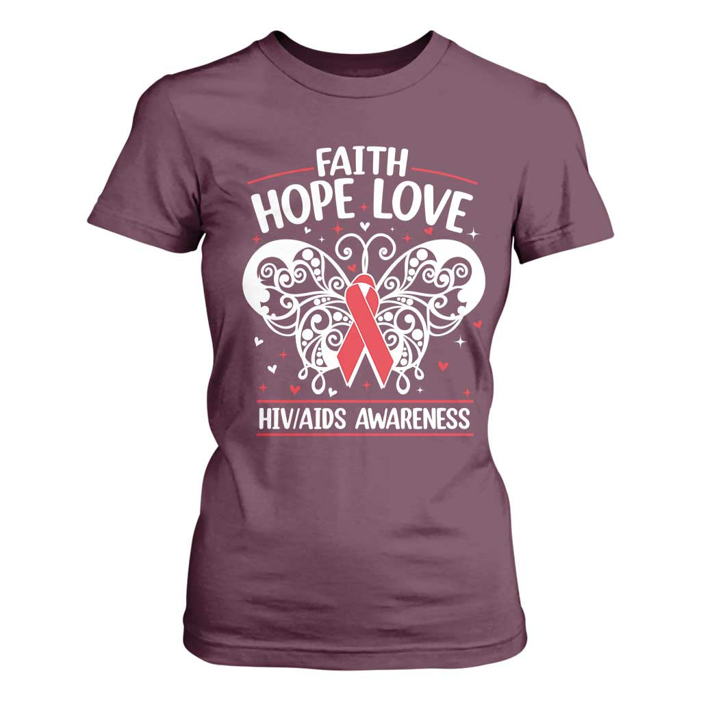 Red Ribbon Faith Hope Love T Shirt For Women World AIDS Day Gift TS12 Maroon Print Your Wear