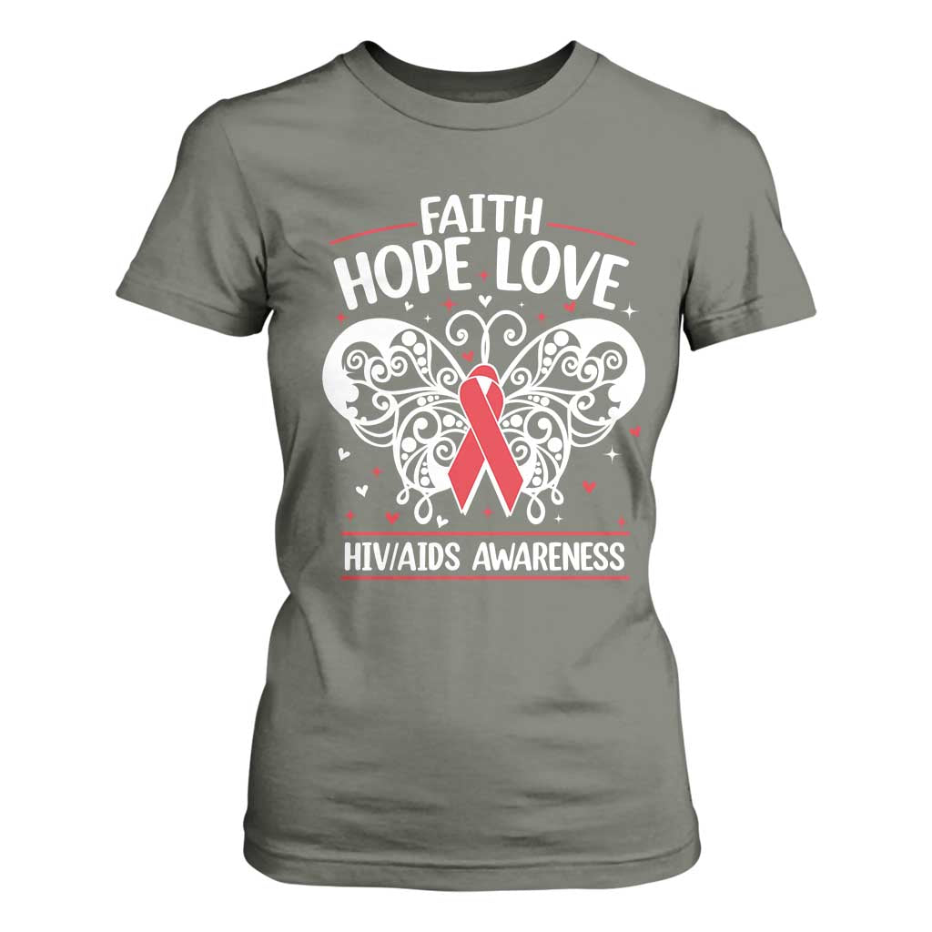 Red Ribbon Faith Hope Love T Shirt For Women World AIDS Day Gift TS12 Military Green Print Your Wear