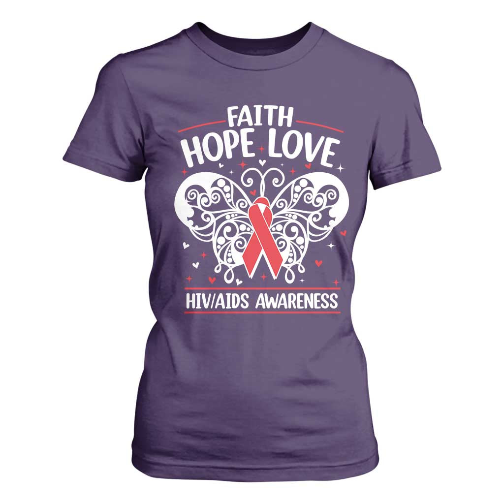 Red Ribbon Faith Hope Love T Shirt For Women World AIDS Day Gift TS12 Purple Print Your Wear