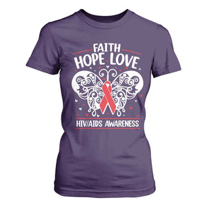 Red Ribbon Faith Hope Love T Shirt For Women World AIDS Day Gift TS12 Purple Print Your Wear