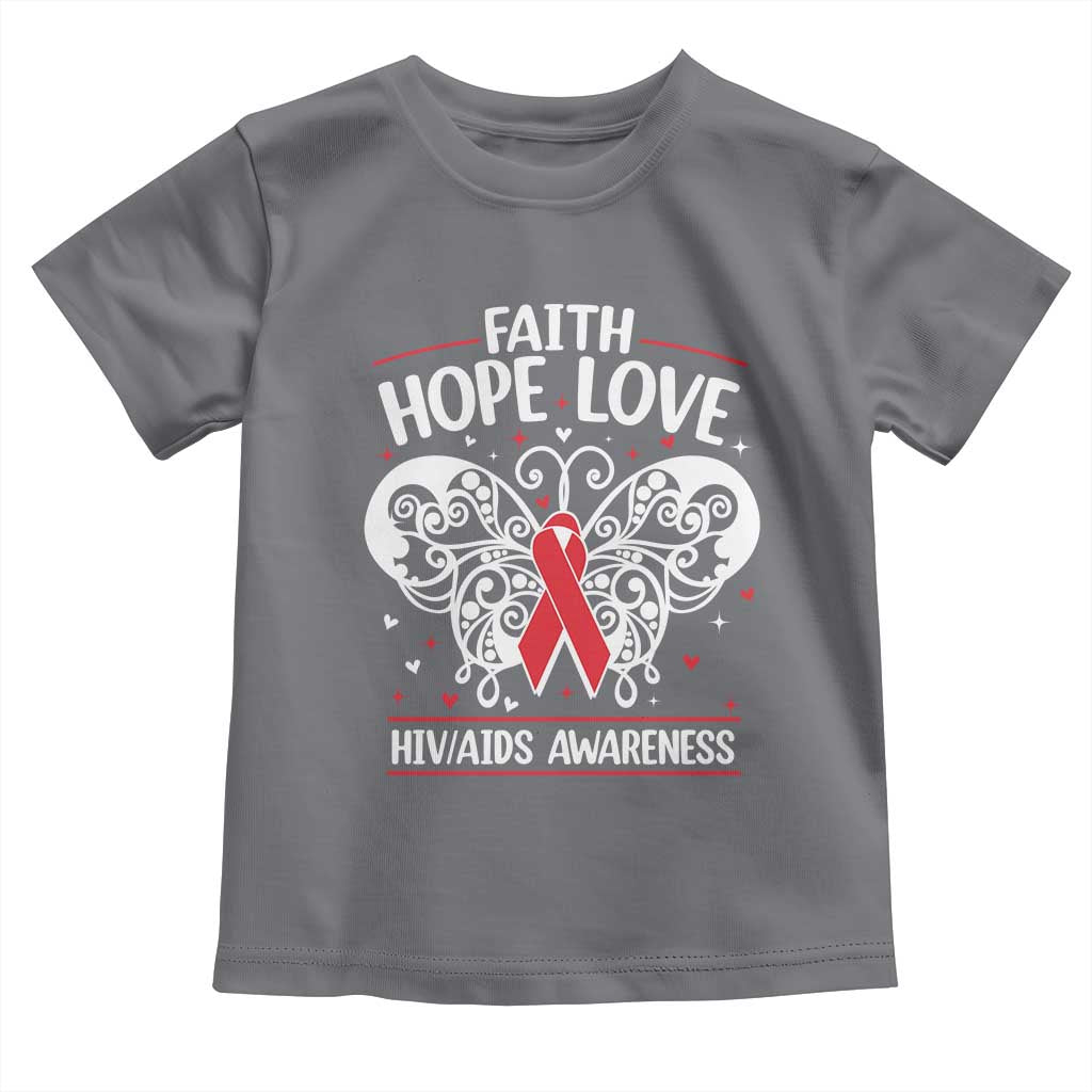 Red Ribbon Faith Hope Love Toddler T Shirt World AIDS Day Gift TS12 Charcoal Print Your Wear