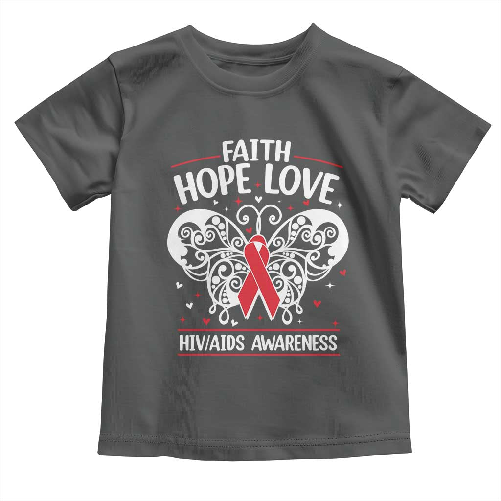 Red Ribbon Faith Hope Love Toddler T Shirt World AIDS Day Gift TS12 Dark Heather Print Your Wear