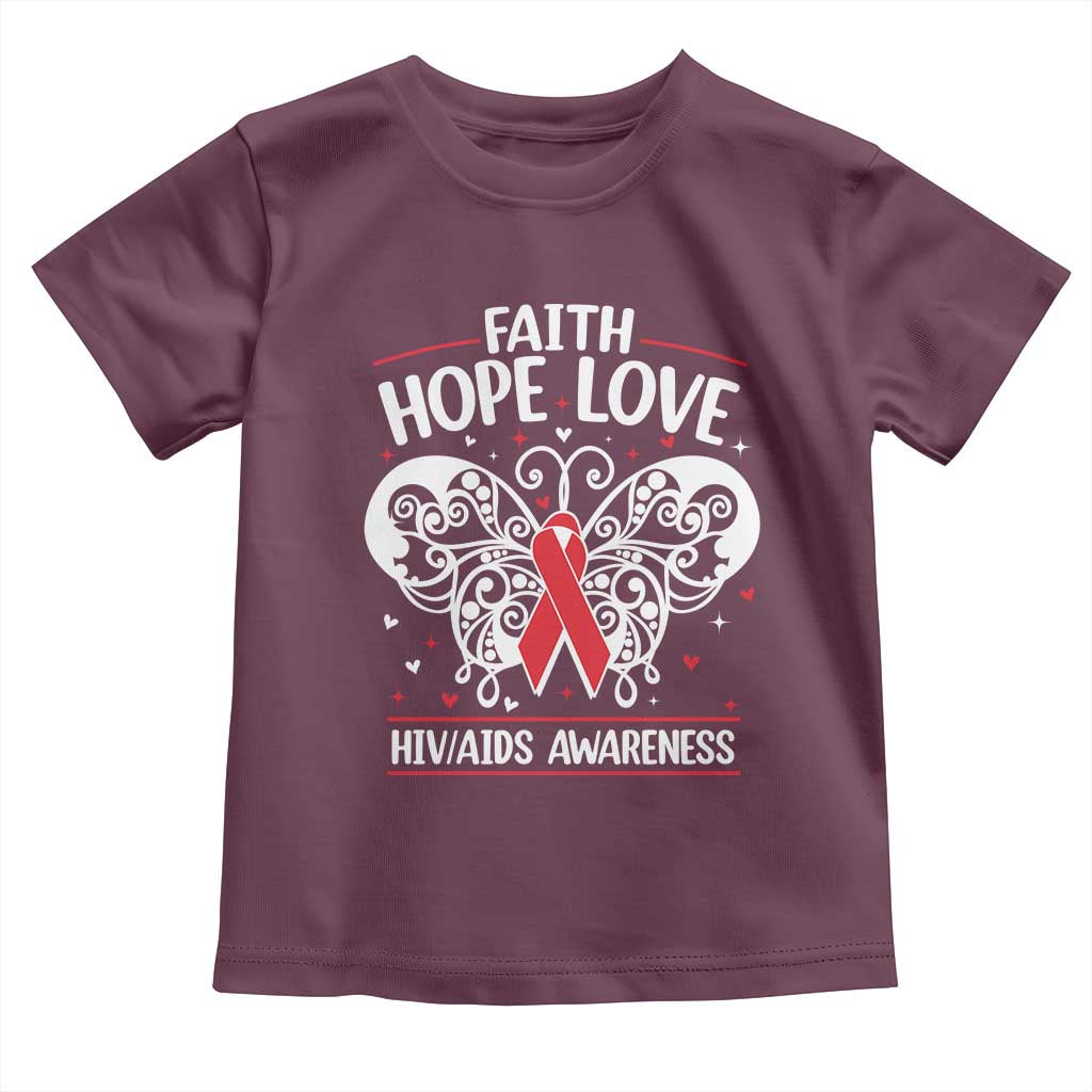 Red Ribbon Faith Hope Love Toddler T Shirt World AIDS Day Gift TS12 Maroon Print Your Wear