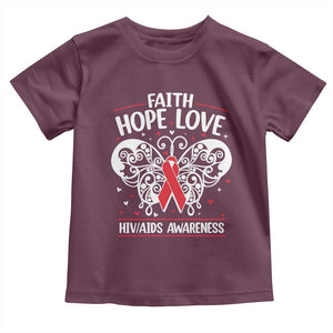 Red Ribbon Faith Hope Love Toddler T Shirt World AIDS Day Gift TS12 Maroon Print Your Wear