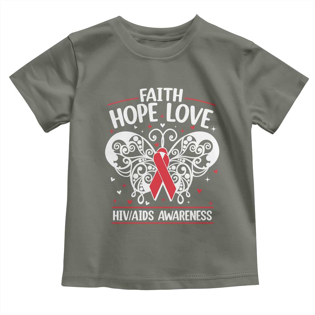 Red Ribbon Faith Hope Love Toddler T Shirt World AIDS Day Gift TS12 Military Green Print Your Wear