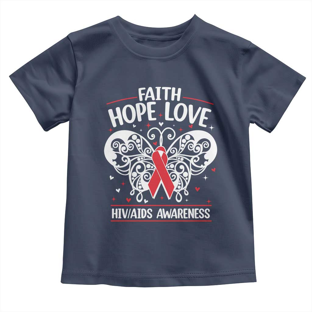 Red Ribbon Faith Hope Love Toddler T Shirt World AIDS Day Gift TS12 Navy Print Your Wear
