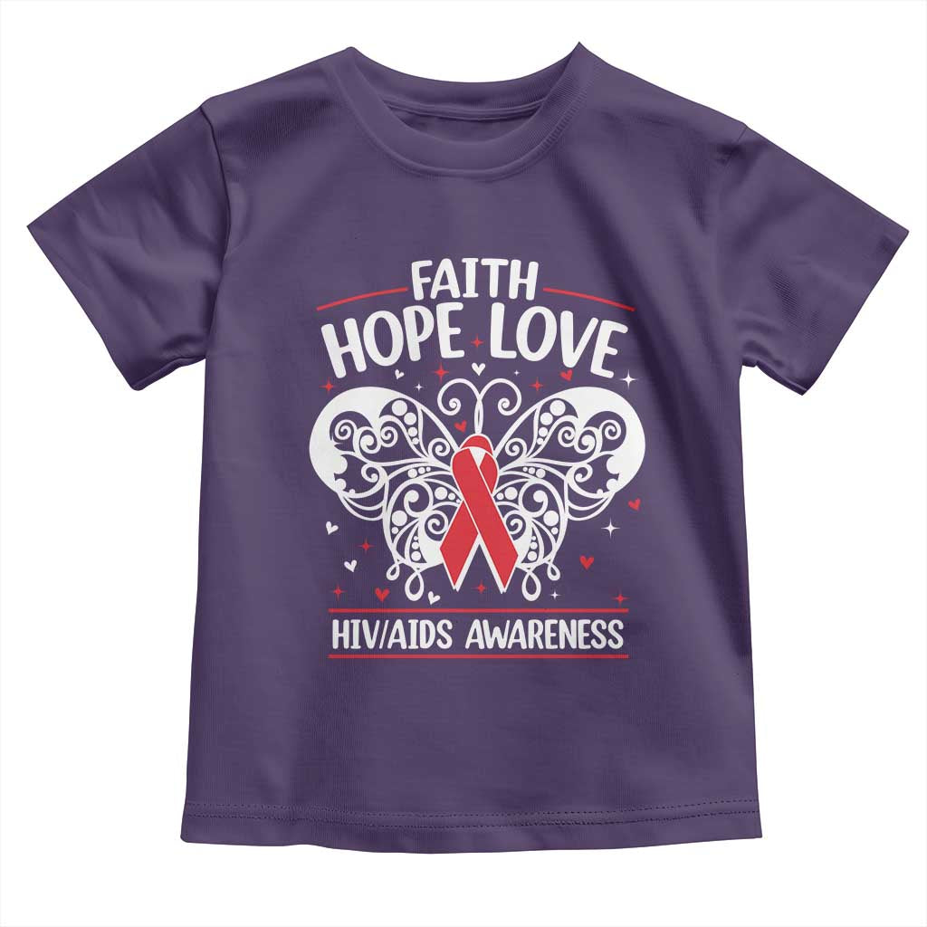 Red Ribbon Faith Hope Love Toddler T Shirt World AIDS Day Gift TS12 Purple Print Your Wear