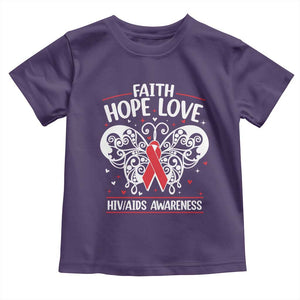 Red Ribbon Faith Hope Love Toddler T Shirt World AIDS Day Gift TS12 Purple Print Your Wear