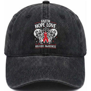 Red Ribbon Faith Hope Love Washed Cotton Baseball Cap World AIDS Day Gift TS12 Print Your Wear