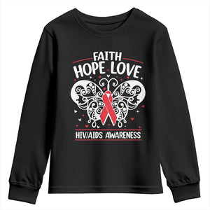 Red Ribbon Faith Hope Love Youth Sweatshirt World AIDS Day Gift TS12 Black Print Your Wear
