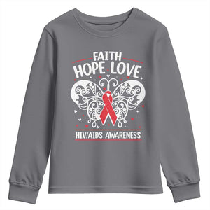 Red Ribbon Faith Hope Love Youth Sweatshirt World AIDS Day Gift TS12 Charcoal Print Your Wear
