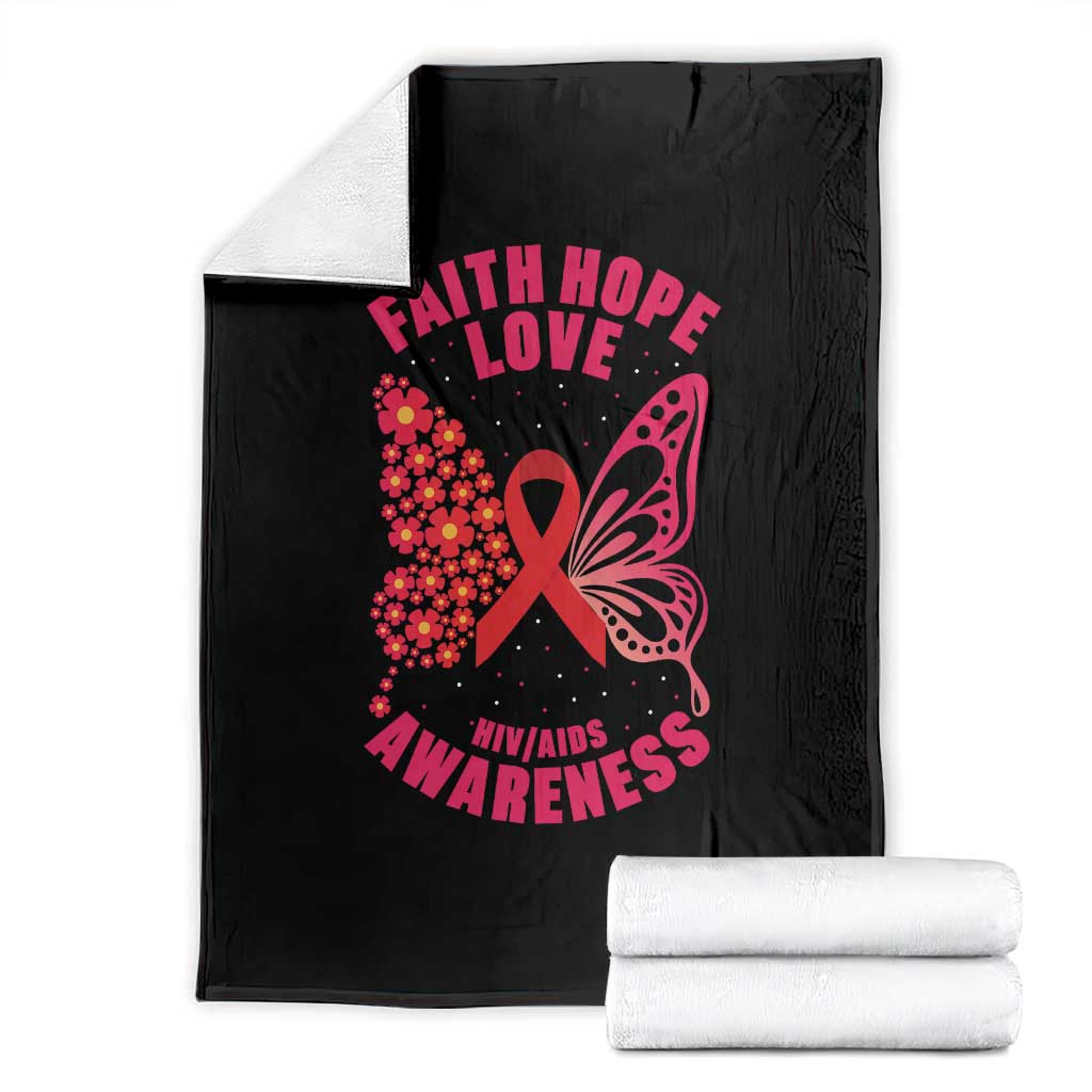 Faith Hope Love HIV Butterfly Throw Blanket Awareness Month Gift TS12 Black Print Your Wear