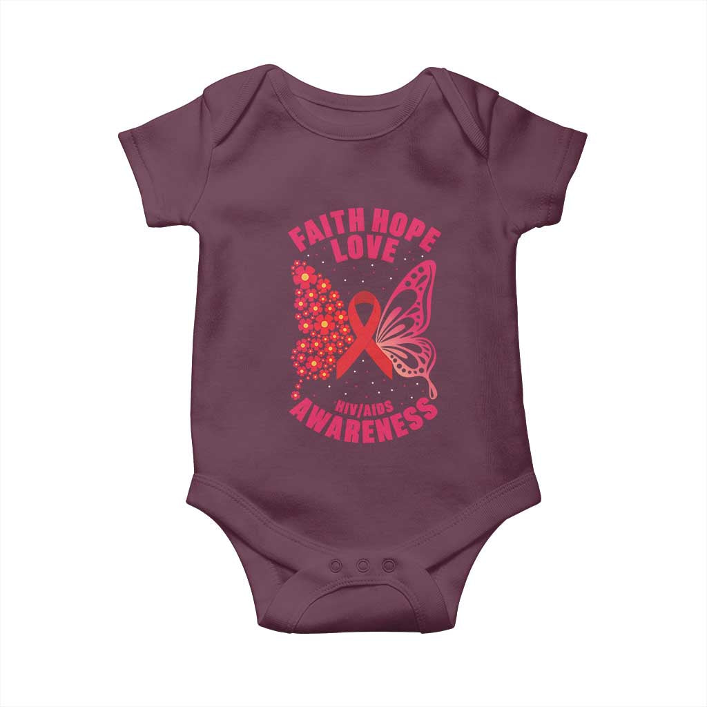 Faith Hope Love HIV Butterfly Baby Onesie Awareness Month Gift TS12 Maroon Print Your Wear