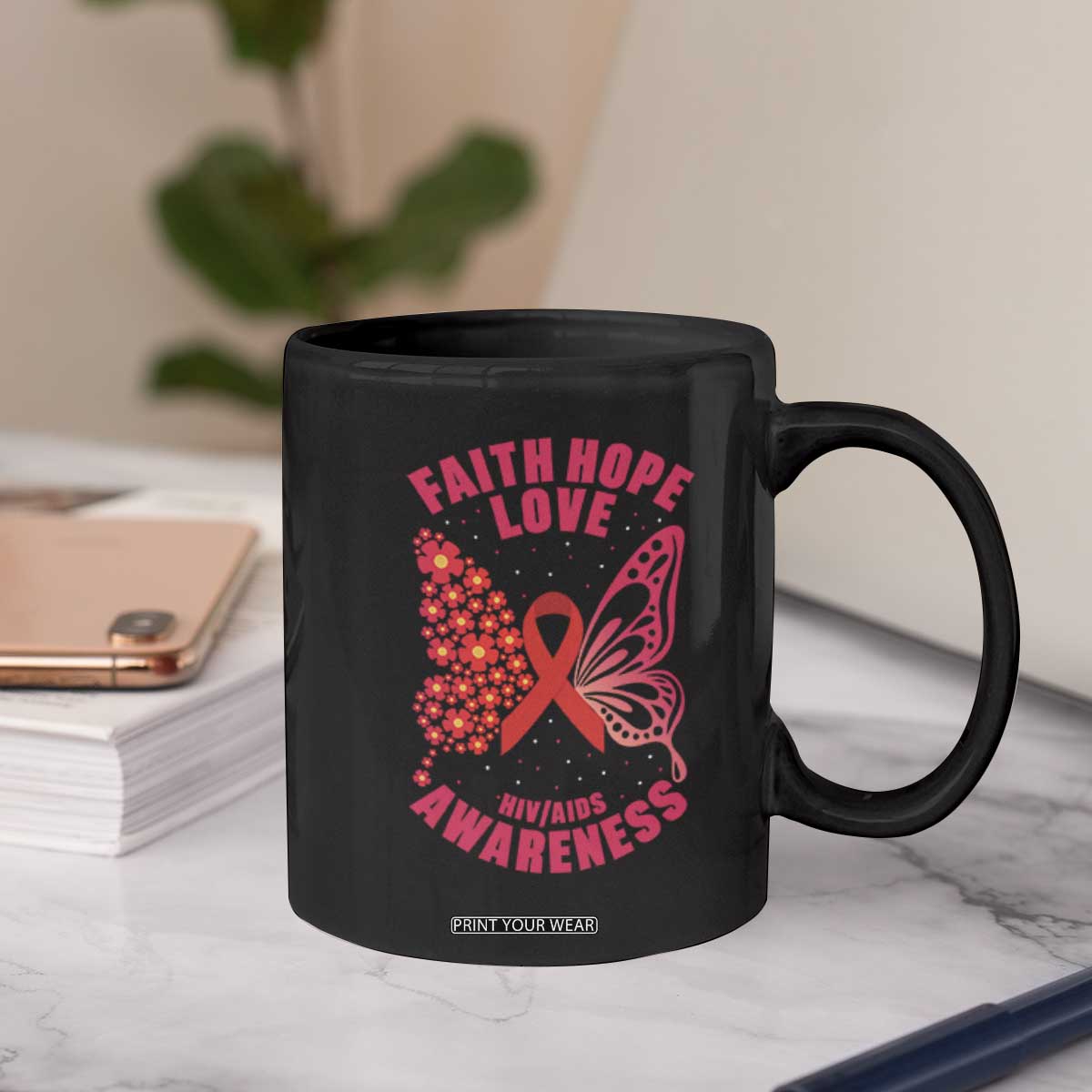 Faith Hope Love HIV Butterfly Coffee Mug Awareness Month Gift TS12 Print Your Wear