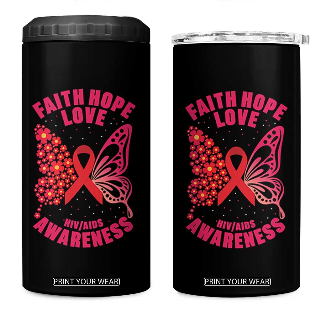 Faith Hope Love HIV Butterfly 4 in 1 Can Cooler Tumbler Awareness Month Gift TS12 One Size: 16 oz Black Print Your Wear