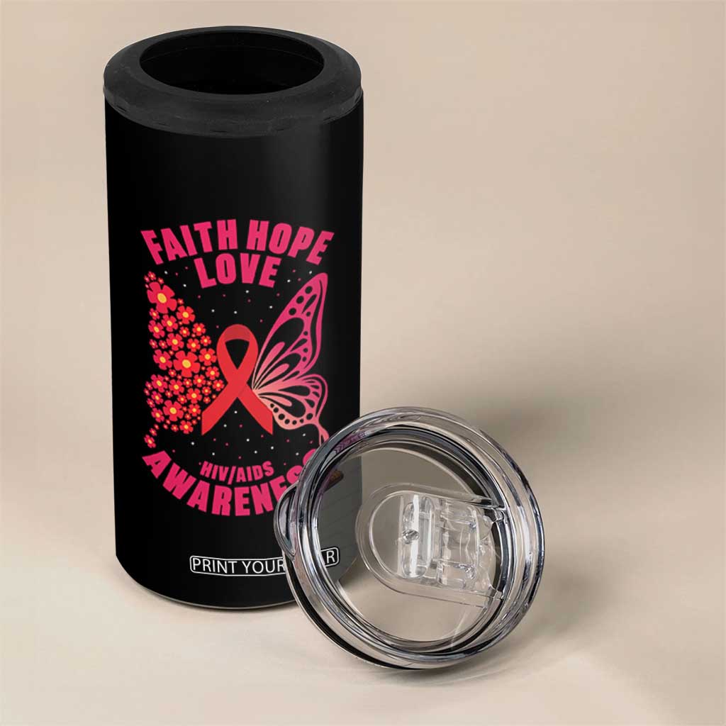 Faith Hope Love HIV Butterfly 4 in 1 Can Cooler Tumbler Awareness Month Gift TS12 Print Your Wear