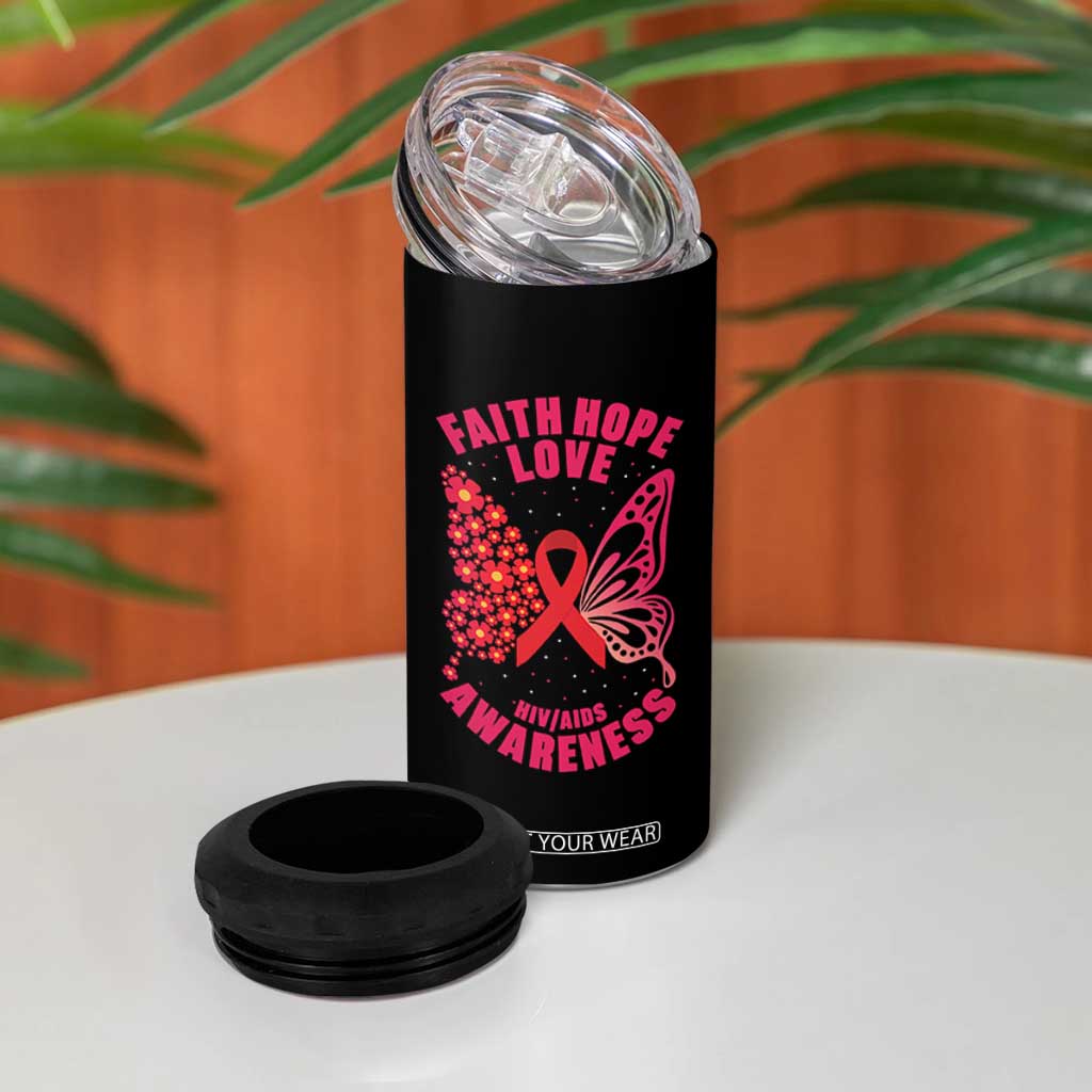 Faith Hope Love HIV Butterfly 4 in 1 Can Cooler Tumbler Awareness Month Gift TS12 Print Your Wear