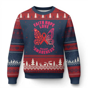 Faith Hope Love HIV Butterfly Ugly Christmas Sweater Awareness Month Gift TS12 Navy Red Print Your Wear