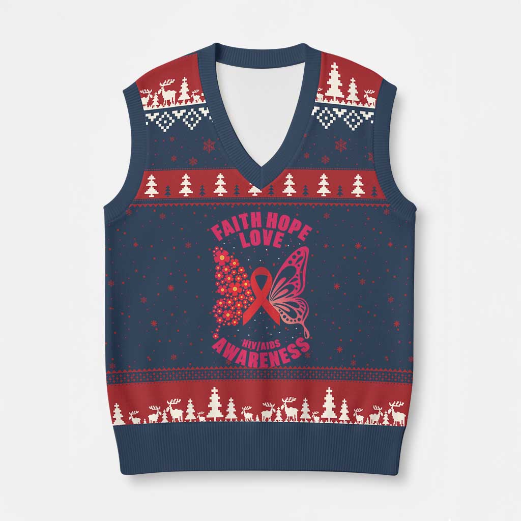 Faith Hope Love HIV Butterfly V-Neck Knit Sweater Vest Awareness Month Gift TS12 Navy Red Print Your Wear