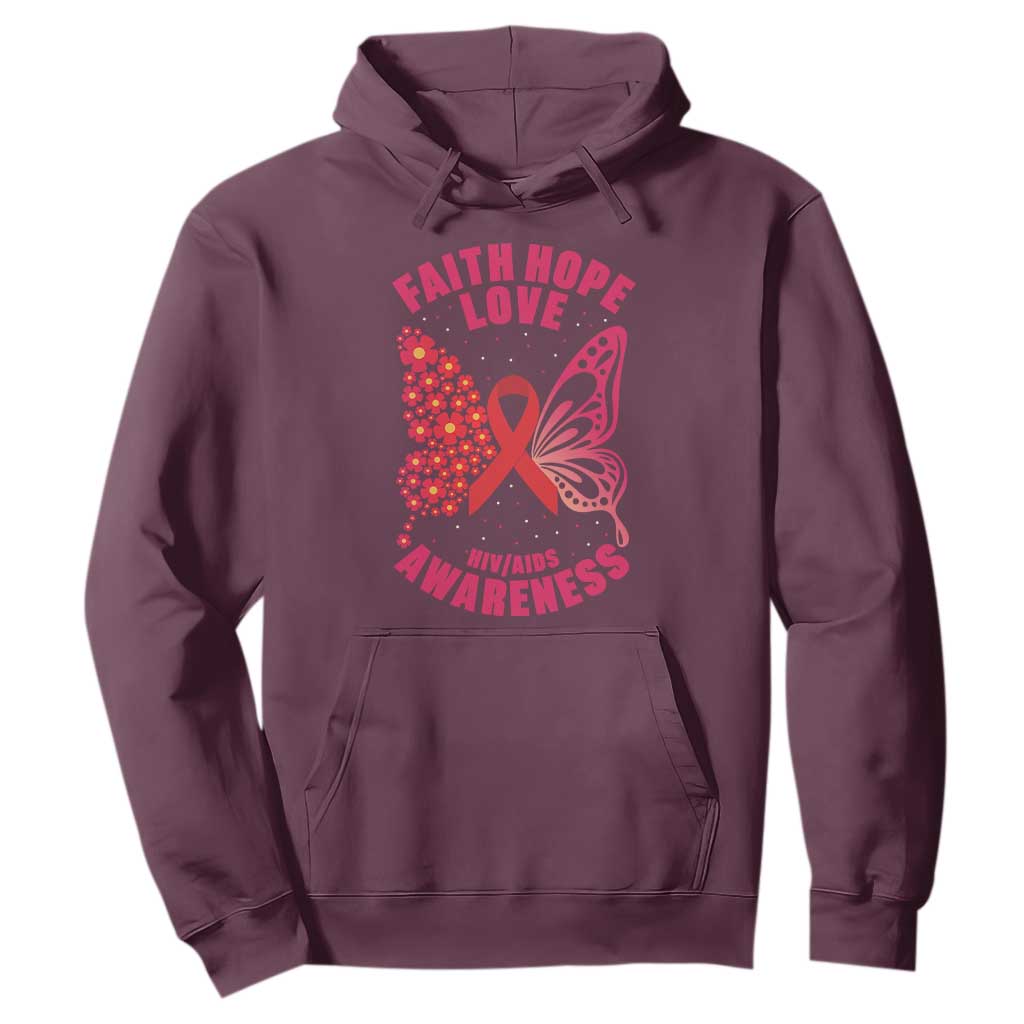 Faith Hope Love HIV Butterfly Hoodie Awareness Month Gift TS12 Maroon Print Your Wear