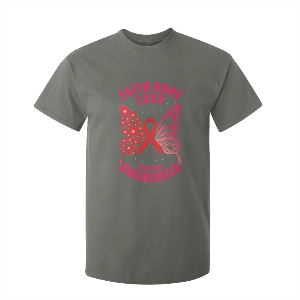 Faith Hope Love HIV Butterfly T Shirt For Kid Awareness Month Gift TS12 Military Green Print Your Wear